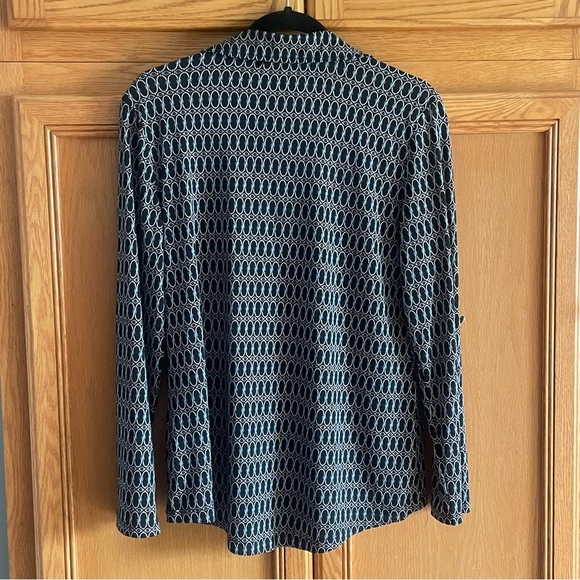 Jones New York womens Black/red/white blouse v-neck w/collar size medium - Picture 2 of 8